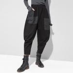 Briti kevad-s&uuml;gis disainerstiilis naiste mustad lapilised haaremip&uuml;ksid, naiste elastsed puuvillased p&uuml;ksid, naiste vabad p&uuml;ksid S