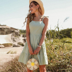 Naiste roheline kortsus puuvillane linane kleit L heleroheline v&auml;rv