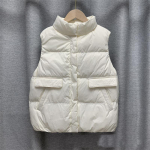 Talvine s&uuml;gisene naiste statiivikrae &uuml;hev&auml;rviline varrukateta soe vest, moodne lahtine &scaron;ikk valge pardi sulemantel S beež