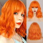 XINRANi l&uuml;hikesed oranžid lainelised parukad naistele Oranž Cosplay parukas tukkidega Naturaalsest s&uuml;nteetilisest kiust oranžist &otilde;lgade pikkusega parukad oranž
