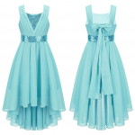 Lastele T&uuml;drukutele Pitsist &scaron;ifoonist pulmakleit pruutneitsi varrukateta pidulik pidulik &otilde;htukleit lastele balli ballileit 9-10 Years t&uuml;rkiissinine