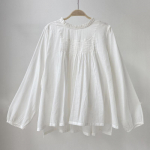 Johnature Spring Ramie s&auml;rgid Vintage korea volangidega topeltpitsline krae, pullover, lahtised ebaregulaarsed naiste pluusid One Size tumehall v&auml;rv