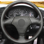 Must kunstnahast roolikatte DIY K&auml;sitsi &otilde;mmeldud auto roolikatted BMW E36 E46 jaoks Red Thread