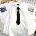 Valged s&auml;rgid Naiste lipsuga Jaapani stiilis Preppy Students BF Oversized pluus Lihtne soliidne lahtine suvetopp XXXXL valge