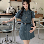 MODIQUE 2023 Summer Plus Size Uus L&uuml;hike Seelik S&auml;rk Naiste lahtised Basics Teksakleit Vabaaja Naiste kleidid S&auml;rk Kaelus L&uuml;hikeste Varrukatega Sinine XL sinine
