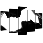 Viieosalise pildiga l&otilde;uenditr&uuml;kk Kiss Couple Black White 100x70 valge/must
