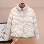 Talvine Niche Slit Diamond White Duck Down jakk naistele Stand krae pikkade varrukatega &uuml;hev&auml;rviline vabaaja mantel S-XL L beež