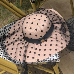 Sombreros de Sol de encaje para mujer, sombrero de playa de ala ancha con puntos, gasa de encaje,moda coreana, gorra de lujo One Size