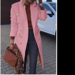 S&uuml;gis- ja talvine keskmine villane naiste mantel Multi Grain villane mantel L roosa