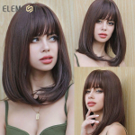 Wig Bob Lucu Rambut Warna Merah Anggur Lurus Pendek Sintetis Elemen untuk Pesta Wig Wanita Putih/Hitam v&otilde;i Pakaian Sehari-hari