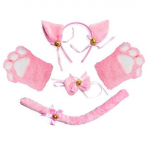 Kassi Cosplay kost&uuml;&uuml;mikomplekt Kassipoeg Saba K&otilde;rvad Kaelarihm K&auml;pad Kindad Komplekt Halloweeniks Aksessuaarid Juukseriided Juuksepael K&otilde;rvad Neko Fantaasiakomplekt roosa