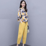 Naiste 2 tk. spordidressi komplekt vabaaja tr&uuml;kitud T-s&auml;rgiga, k&auml;rbitud p&uuml;kste komplekt suvine vabaaja &uuml;likond 2XL sinine