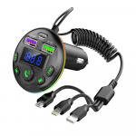 3-&uuml;hes auto Bluetooth 5.0 FM saatja MP3-modulaator-m&auml;ngija vabak&auml;e helivastuv&otilde;tja USB-t&uuml;&uuml;pi c autotelefoni laadija koos kaabliga iPhone'i Huawei Xiaomi jaoks Q21