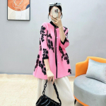 Top naiste kevad uus vabaaja vaba ja salenemisstiilis k&otilde;rgetasemeline seisev krae, alandatud vanus, 3/4 varrukad, volditud s&auml;rk M roosa