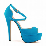 Uue moe naiste pumbad Seksikas Peep Toe 14 cm &Uuml;lik&otilde;rged kontsad, platvorm pahkluu rihmaga sandaalid Mustad punased pruutkingad 37 taevasinine v&auml;rv