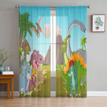 Metsa multifilmi dinosaurus t&uuml;ll l&auml;bipaistvad aknakardinad elutuppa Magamistuba Moodne &scaron;ifoonist Voile kardinad riidest kardinad 135W x 114H(cm)