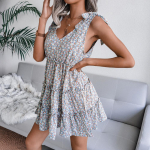 GMXIA naiste vintage Bohemia vabaaja suve kevadised lilleprintidega varrukateta V-kaelusega &otilde;hukese rihmaga &scaron;ifoonseelikud S valge