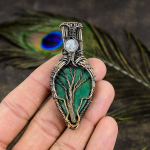 Natural Malachite, Moonstone Gemstone Copper Wire Wrap Pendant 2.84 h8m09