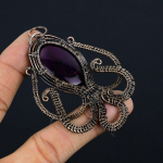 Natural Octopus Pink Labradorite Gemstone Copper Wire Wrap Pendant 3.23 z6n13