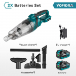 YOFIDRA 1500 W juhtmeta k&auml;eshoitav elektriline tolmuimeja Laetav puhastusvahend koduseks auto lemmikloomade karvade jaoks Makita 18 V aku jaoks 2xBattety-EU Plug