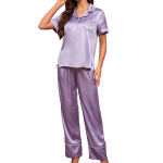 Satiinist pidžaamad naistele Imiteeritud siidist l&uuml;hikeste varrukatega &uuml;laosa, pikad p&uuml;ksid, kaheosalised magamiskost&uuml;&uuml;mid, suvised vabaajar&otilde;ivad koduriided &ouml;&ouml;salongis S lilla