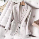 Naiste Slim Fit bleiser, suur &auml;riline vabaaja ruuduline jakk kontori pikkade varrukatega jakk 5XL valge