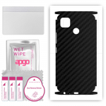 apgo Protective Skin Sticker for the back+sides compatible with Tecno Pop 4, Full Wrap Film, Foil, Vinyl - Pattern Carbon Black