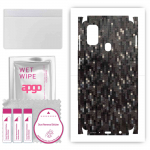 apgo Protective Skin Sticker for the back+sides compatible with Samsung Galaxy M21, Full Wrap Film, Foil, Vinyl - Pattern Carbon Black Pixel