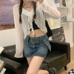 Armas pluus naiste suvine &scaron;ifoon valge pikkade varrukatega pitskardigan k&auml;rbitud topid, must p&auml;ikesekaitse &otilde;hutav s&auml;rk XL