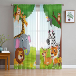 Džunglis Loomade Multikas T&uuml;llist L&auml;bipaistvad Kardinad Elutuppa Tuppa Magamistuppa K&ouml;&ouml;gi Kaunistamiseks Voile Organza Kardinad 135W x 114H(cm) white