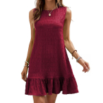 Kevadsuvi naiste varrukateta massiivne plisseeritud k&otilde;rge v&ouml;&ouml;koht Line minikleit S burgundiapunane