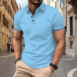 New men's casual POLO shirt ribbed lapel fashion buttons business solid colour versatile T-shirt tops S