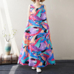 Varrukateta Plus size puuvillane vintage lilleline uus kleit naistele vaba vaba pikk suvekleit M