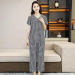 Naiste l&uuml;hikeste varrukatega pikkade p&uuml;kstega pidžaama suvine &otilde;huke eakatele emadele s&uuml;nteetiline puuvill koduriietus XL