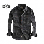 Kevads&uuml;gisene meeste s&auml;rk kamuflaažitr&uuml;kiga Cargo stiilis rinnataskud Kulumiskindlad pikad varrukad Alla keeratud krae nupp &otilde;ues t&ouml;&ouml;topp M roheline