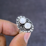 Natural Rainbow Moonstone Gemstone Handmade 925 Sterling Silver Ring S.11 r0i33