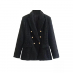 Moodne tviidist kaherealine naiste pikkade varrukatega klapiga taskutega bleisermantel vintage &uuml;ler&otilde;ivaste pluss-suuruses XS must