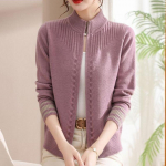 S&uuml;gis Talv Naiste K&otilde;rge Kaelusega Kootud Kampsun P&uuml;stkraega &Uuml;hev&auml;rviline Keermestatud Lukuga Pikkade Varrukatega Kampsun Kootud Mantlid Vabaaja Topid L lilla