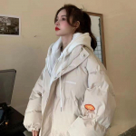 Talvine soe naiste mantel vabaaja kapuutsiga polsterdatud jope Moodne polsterdatud mantel Vatjakk S valge
