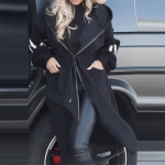 Naiste moe s&uuml;gistalvine kapuutsiga mantel lahtise taskuga pika pikkusega Patchwork Trench Jacket 3XL must