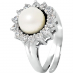 PERLINEA - Bague V&eacute;ritable Perle de Culture d'Eau Douce Bouton 9-10 mm Blanc Naturel - Taille R&eacute;glable - Argent 925 - Bijou Femme