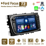 Androidi autoraadio multimeediumipleier Ford Focus Mondeo C-MAX S-MAX Galaxy II Kuga 2 Din Carplay GPS Autoraadio WiFi 4+64GB jaoks 2+32GB must