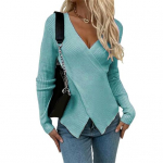 Naiste seksikas V-kaelusega sviiter, kootud topp Slim Fit pullover, pikkade varrukatega pehme S hall