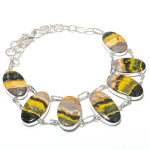 Bumble Bee Jasper Gemstone Handmade 925 Sterling Silver Necklace 18 a9p97