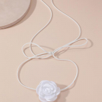 Velvet Flower Choker kaelakee Big Flower Collar Choker kaelakee Camellia Flower valge