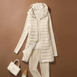 Naiste moe ja talve kapuutsiga keskmise pikkusega &otilde;huke sportlik sulejope voodervest L beež