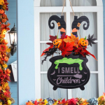 Halloween Door Sign Light up Hanger Gift Wall Decor Pumpkin Maple Leaves Berries for Office Bar