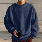 Meeste dressipluusid pikkade varrukatega fliisist vabaaja fuzzy kaelusega pullover soe talv XXXL tumesinine