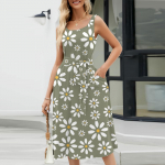 Naiste suvekleidid 2024. aasta rannas avara &uuml;mara kaelusega varrukateta Midi A-joonega kiikkleit taskutega p&auml;ikesekleidid L sinine