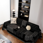 Mustad valged jooned diivanikatted Luksuslik diivani kate Riidest libisemiskindel libisemisvastane riidest diivanipadi tekk Dekoratiivne tolmukate 180x130